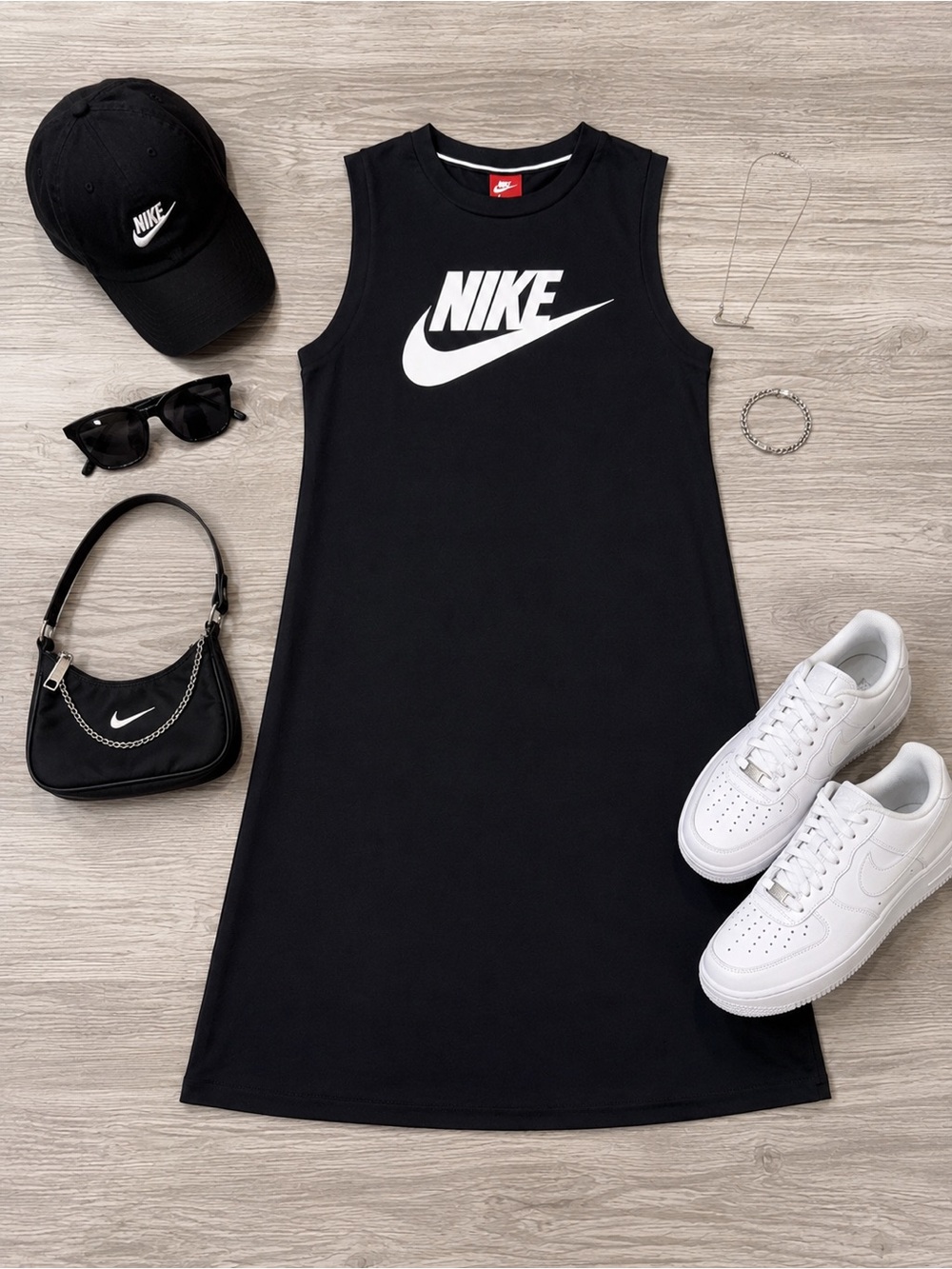 Nike Black Sleeveless Logo Dress Athletic Mini Dress Women’s Small